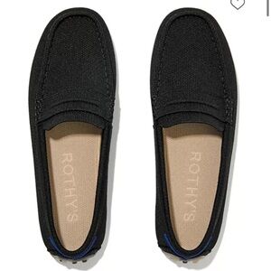Rothy's Black Knit Slip-On Penny Loafers with Blue Accent